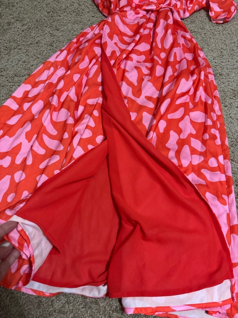 Lost + Wander Coral and Pink Wrap Midi Dress Size Large - Picture 4 of 7